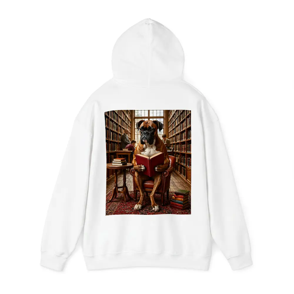 Boxer Dog Reading Book In Library – Hoodies
