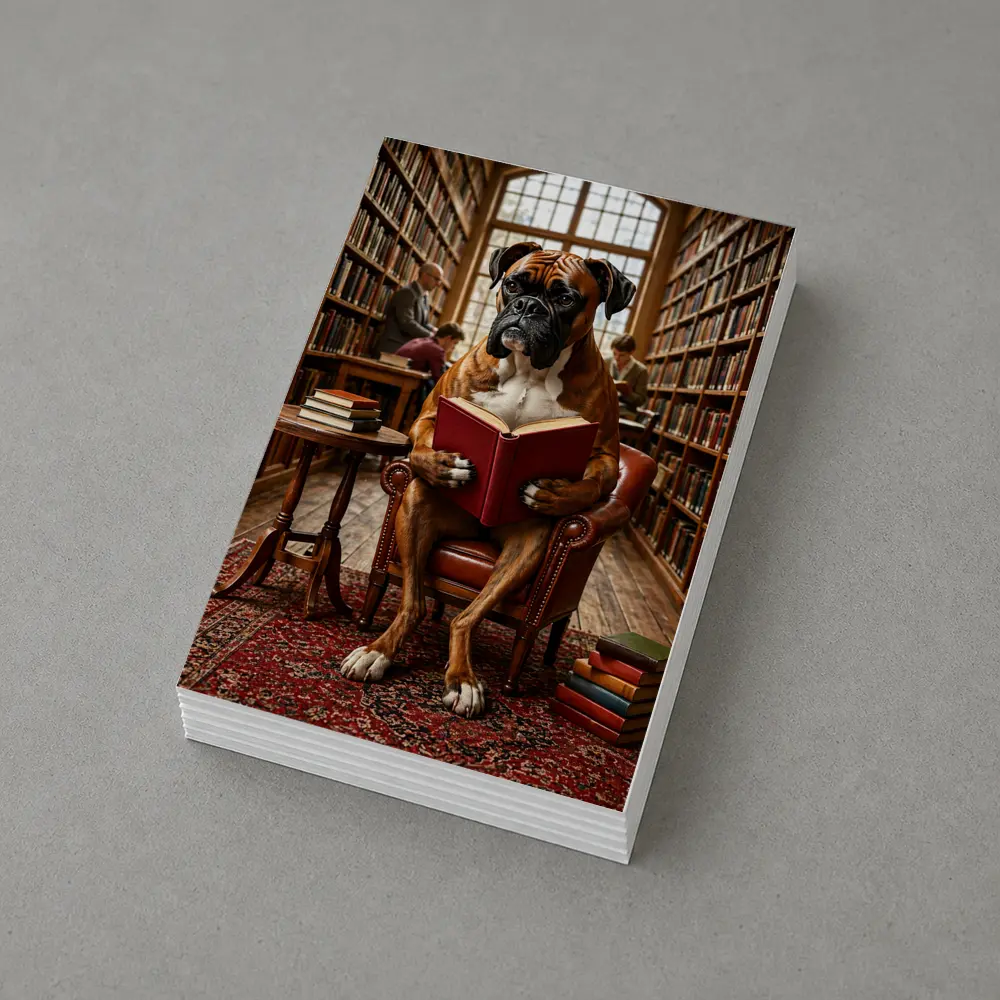 Boxer Dog Reading Book In Library – Postcards