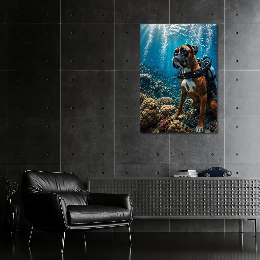 Boxer Dog Scuba Diving Coral Reef Underwater – Wall Art