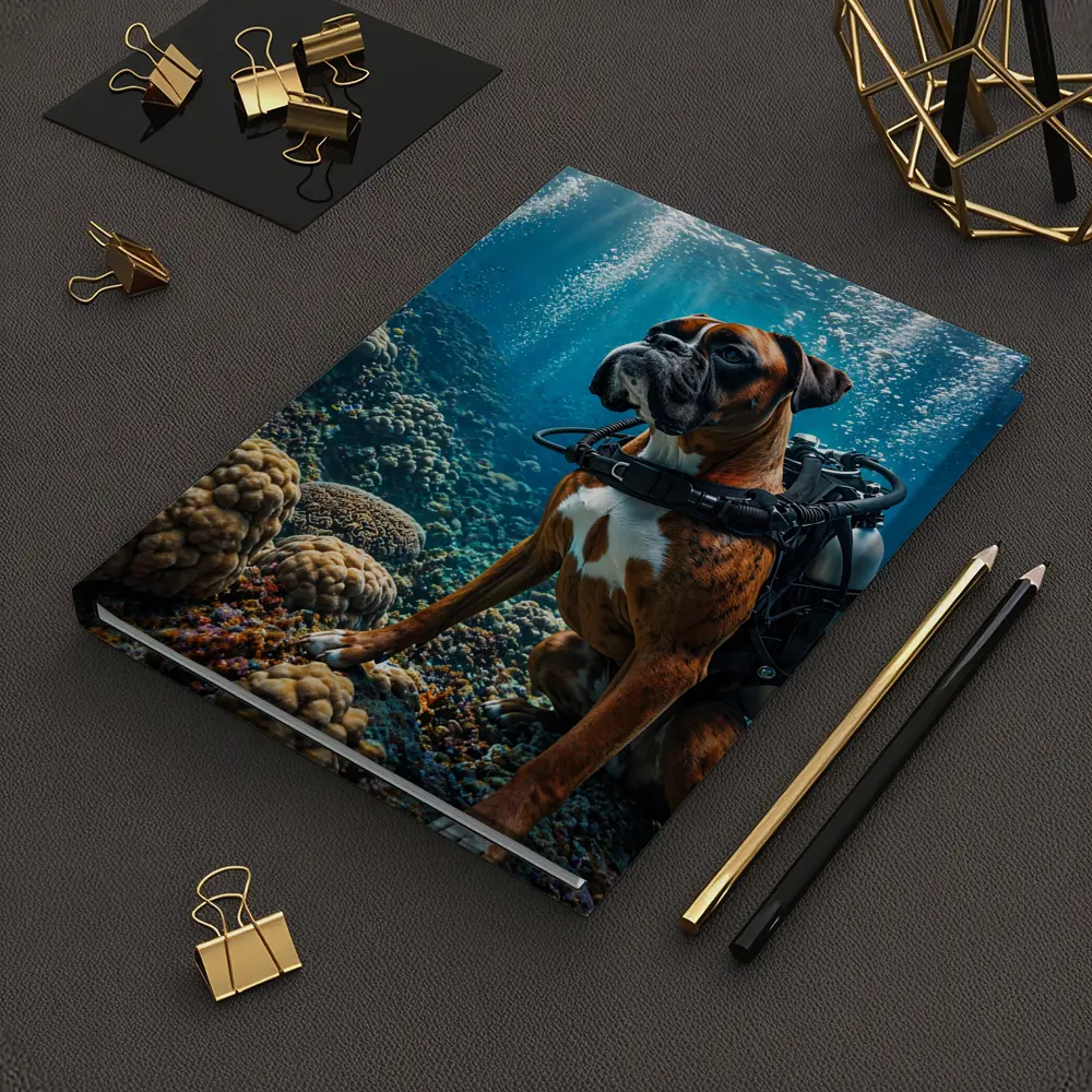 Boxer Dog Scuba Diving Coral Reef Underwater – Notebooks