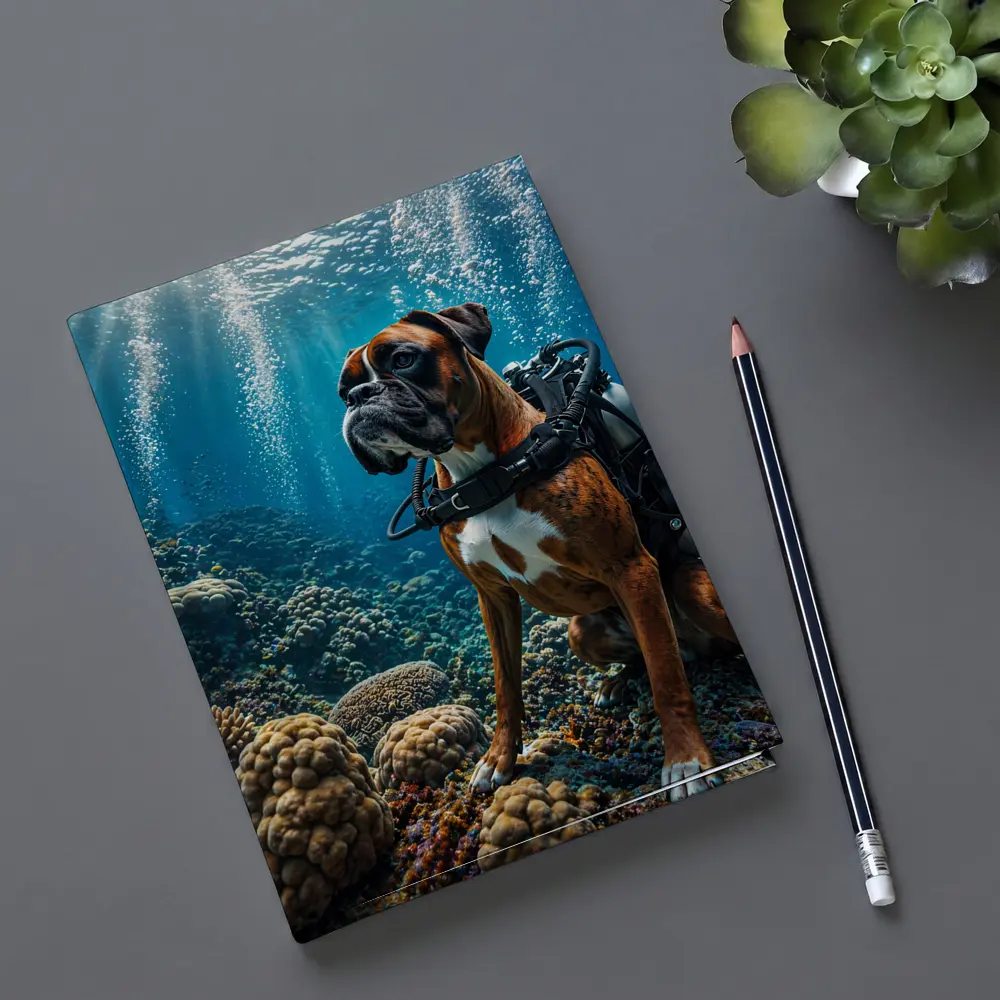 Boxer Dog Scuba Diving Coral Reef Underwater – Notebooks