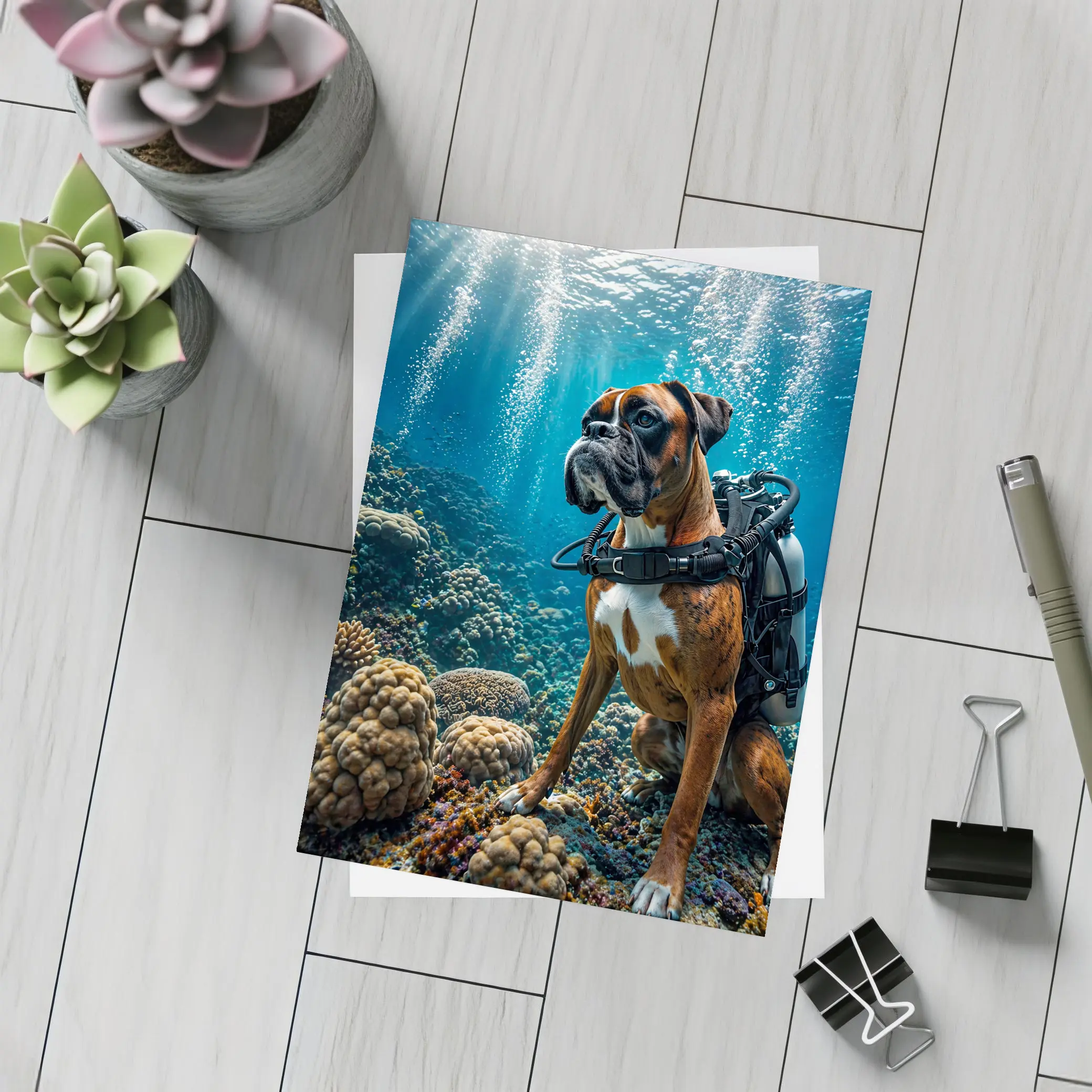 Boxer Dog Scuba Diving Coral Reef Underwater – Postcards