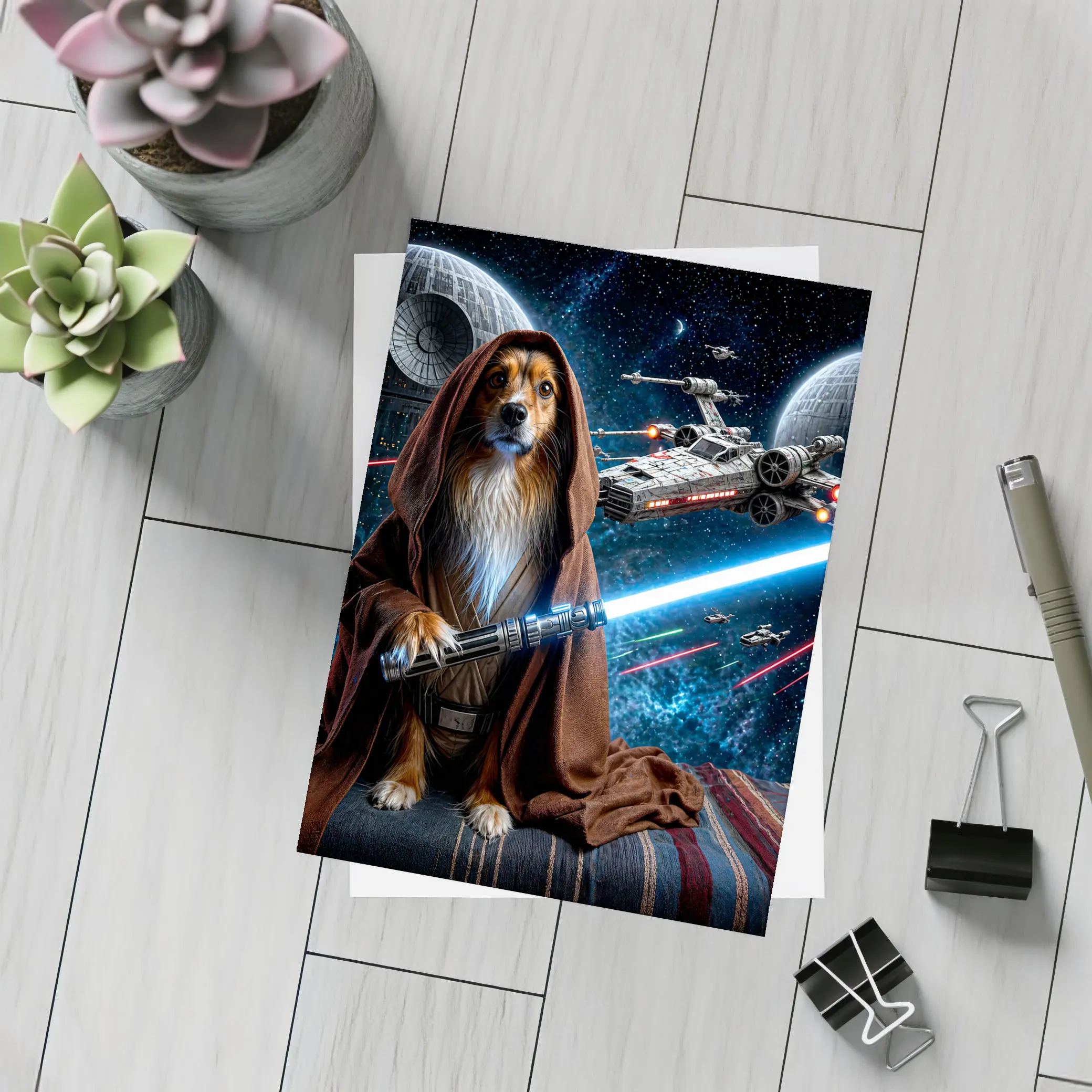 Shetland Sheepdog Jedi Knight Epic Space Battle – Postcards