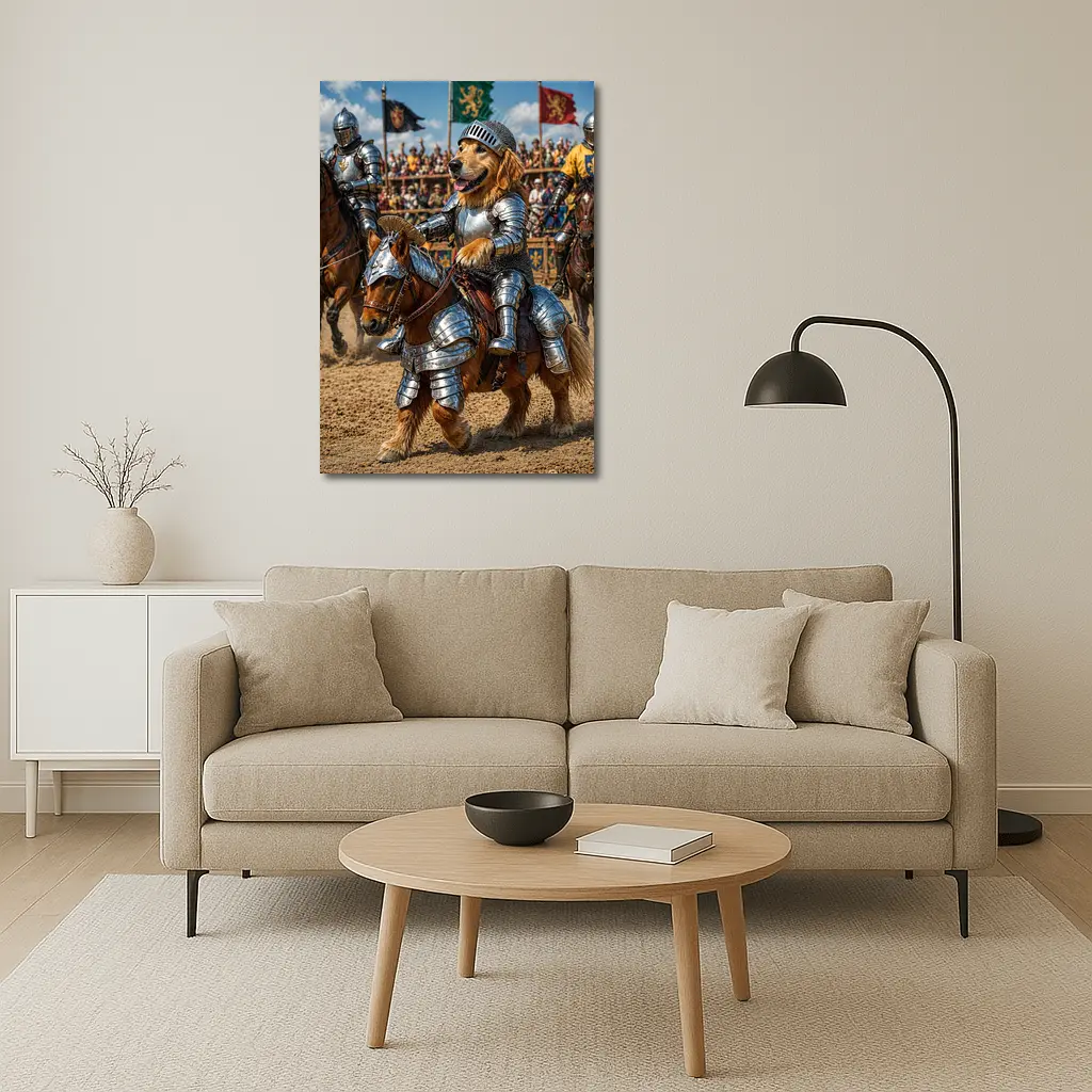 Golden Retriever Knight Riding Horse Tournament – Wall Art