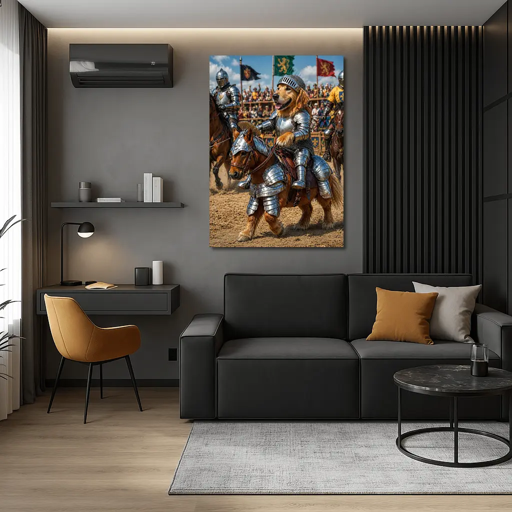 Golden Retriever Knight Riding Horse Tournament – Wall Art