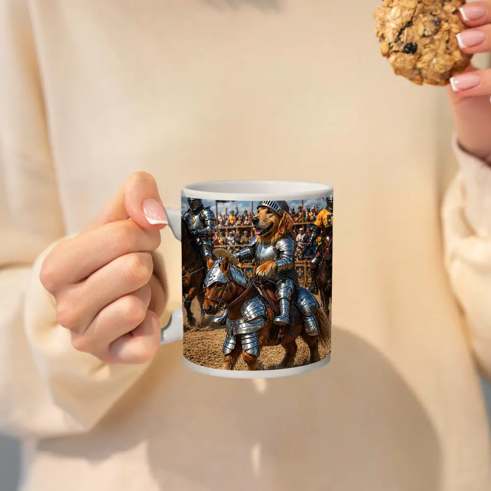 Golden Retriever Knight Riding Horse Tournament – Mugs