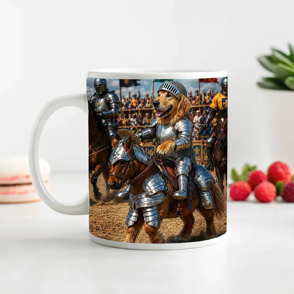 Golden Retriever Knight Riding Horse Tournament – Mugs