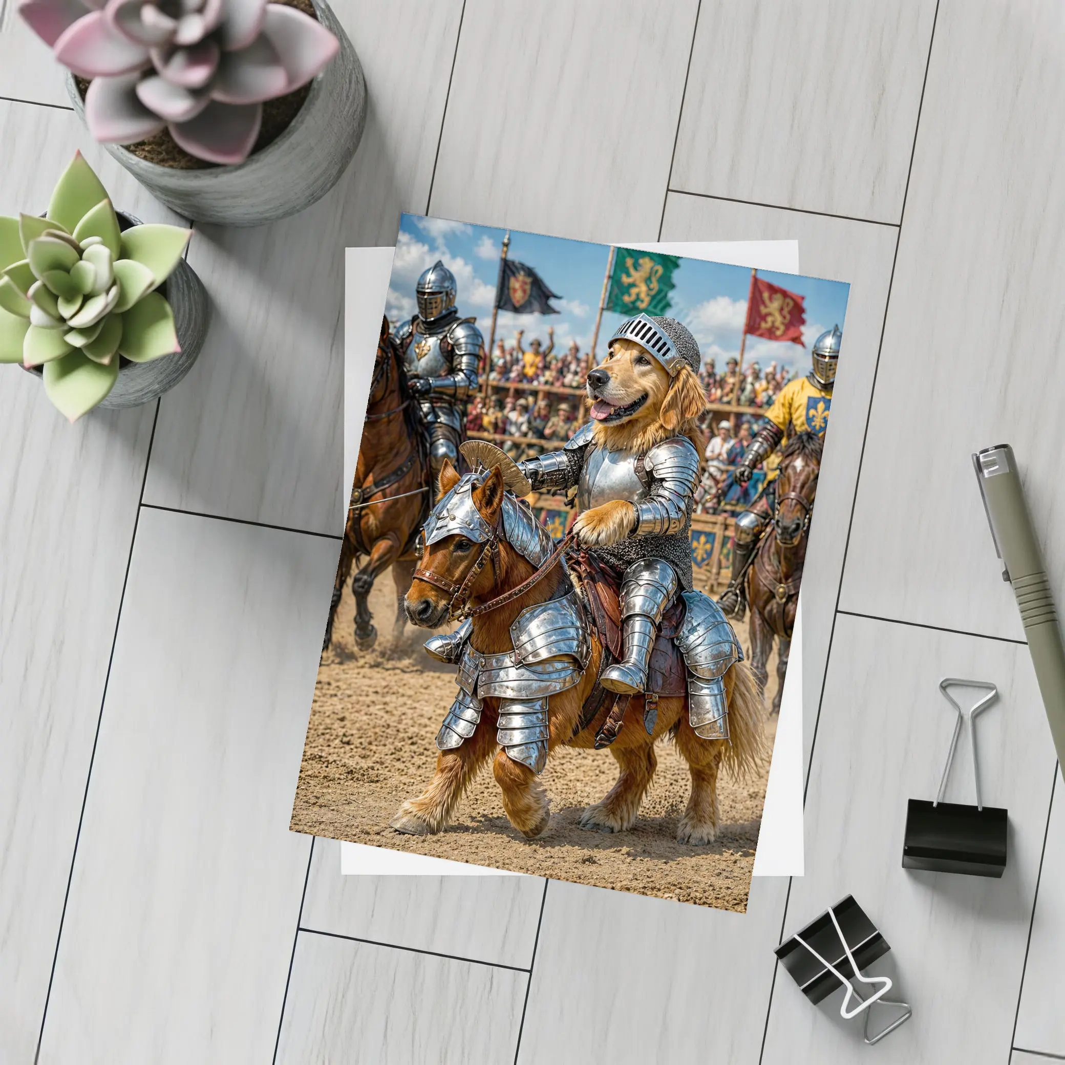 Golden Retriever Knight Riding Horse Tournament – Postcards