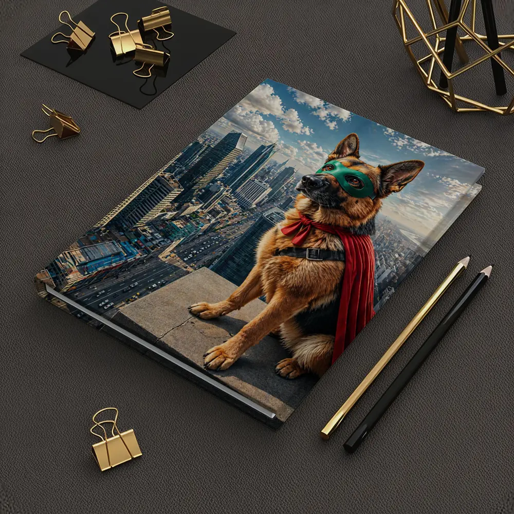 German Shepherd Superhero Cape City Skyline – Notebooks