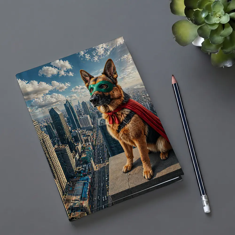 German Shepherd Superhero Cape City Skyline – Notebooks