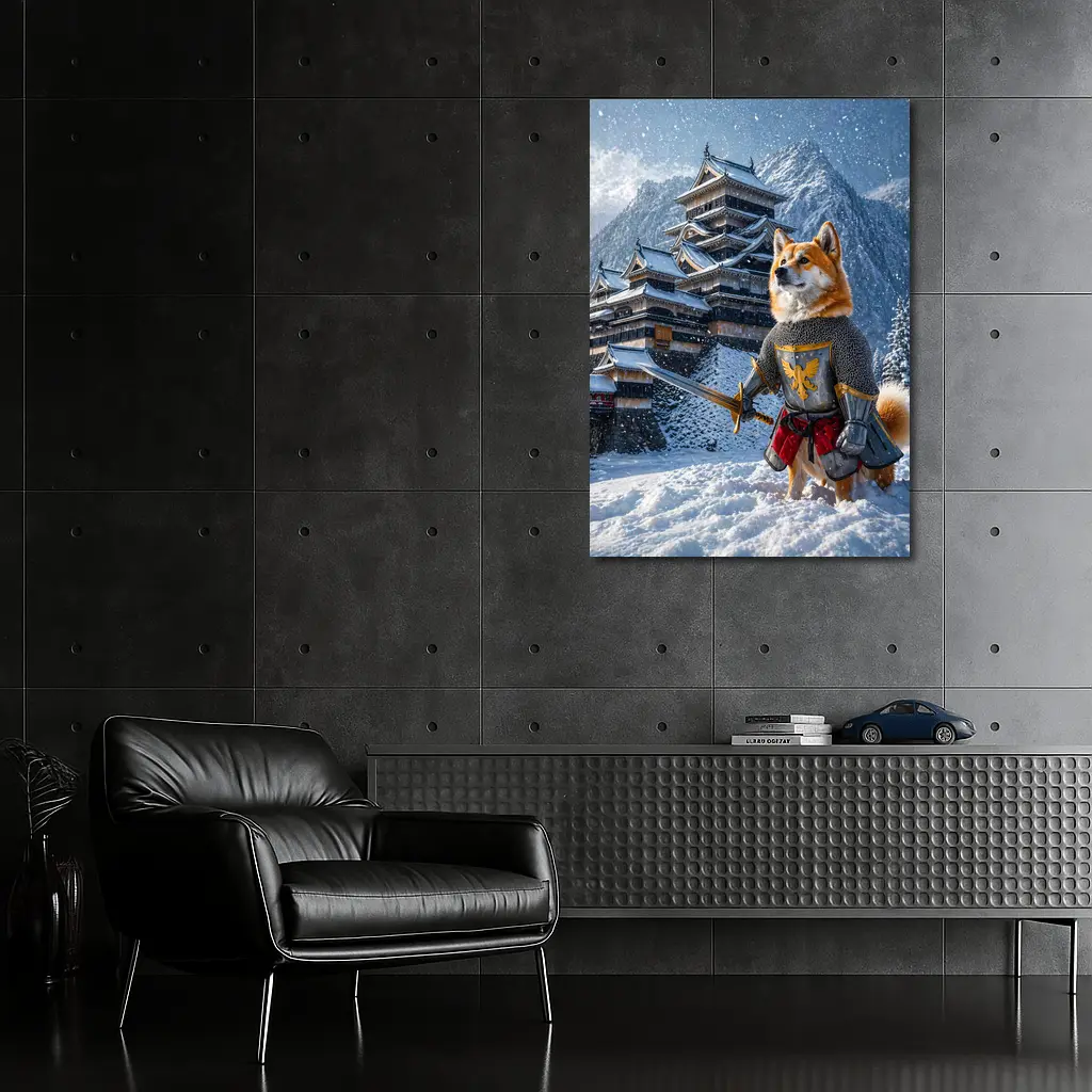 Shiba Inu Knight Warrior Snowy Japanese Castle – Wall Art