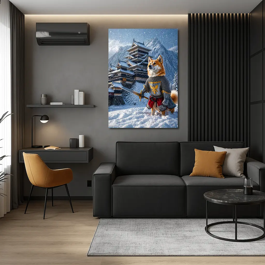 Shiba Inu Knight Warrior Snowy Japanese Castle – Wall Art