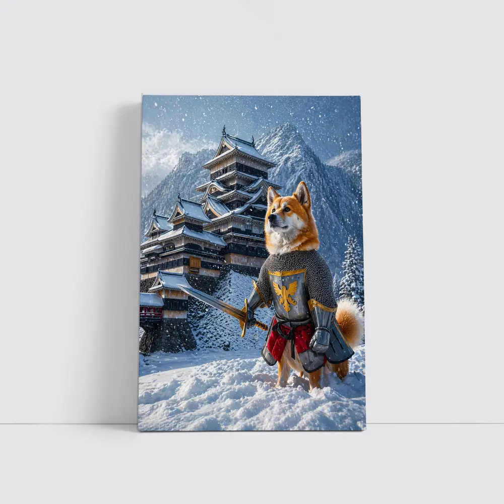 Shiba Inu Knight Warrior Snowy Japanese Castle – Wall Art