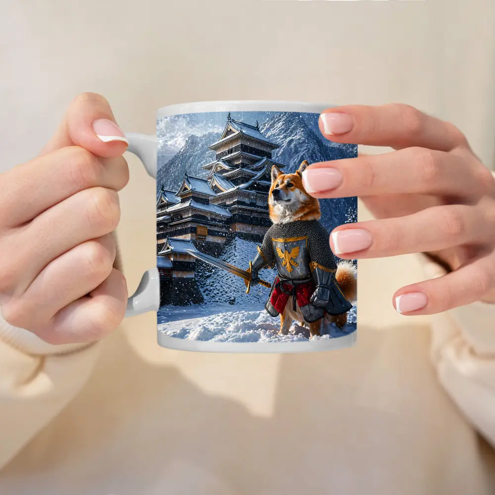 Shiba Inu Knight Warrior Snowy Japanese Castle – Mugs