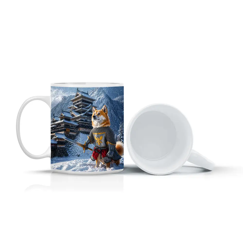 Shiba Inu Knight Warrior Snowy Japanese Castle – Mugs