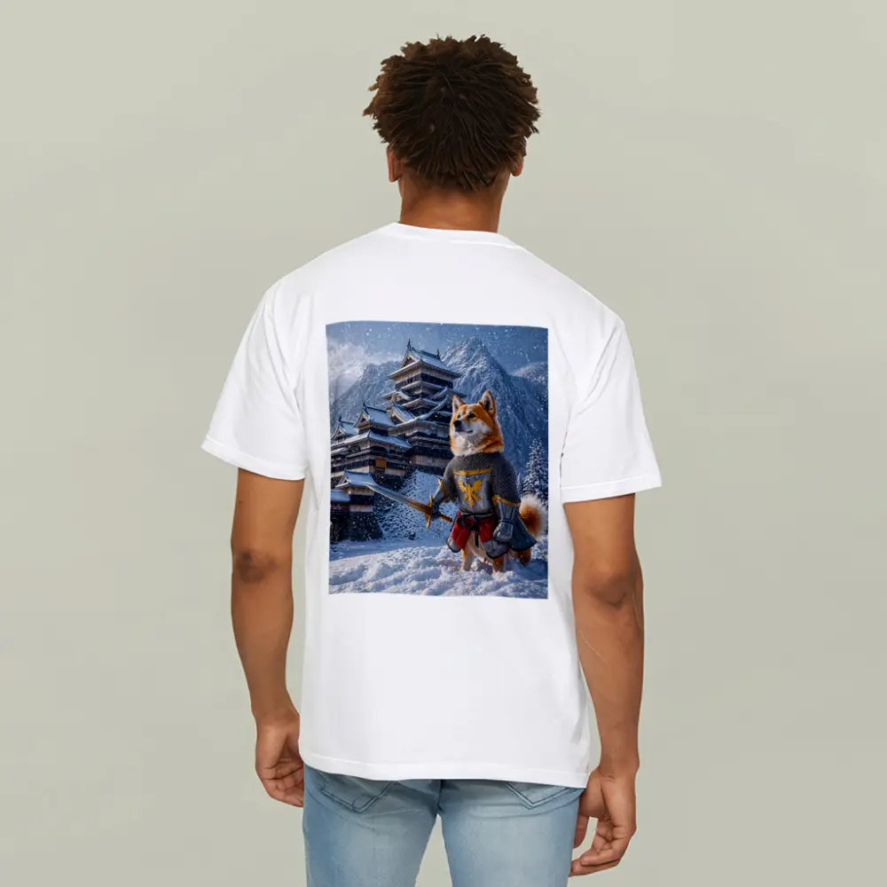 Shiba Inu Knight Warrior Snowy Japanese Castle – T-Shirts