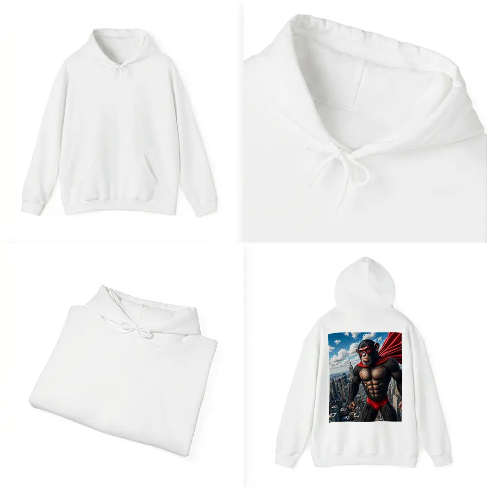 Superhero Chimpanzee Flying Over City Skyline – Hoodies