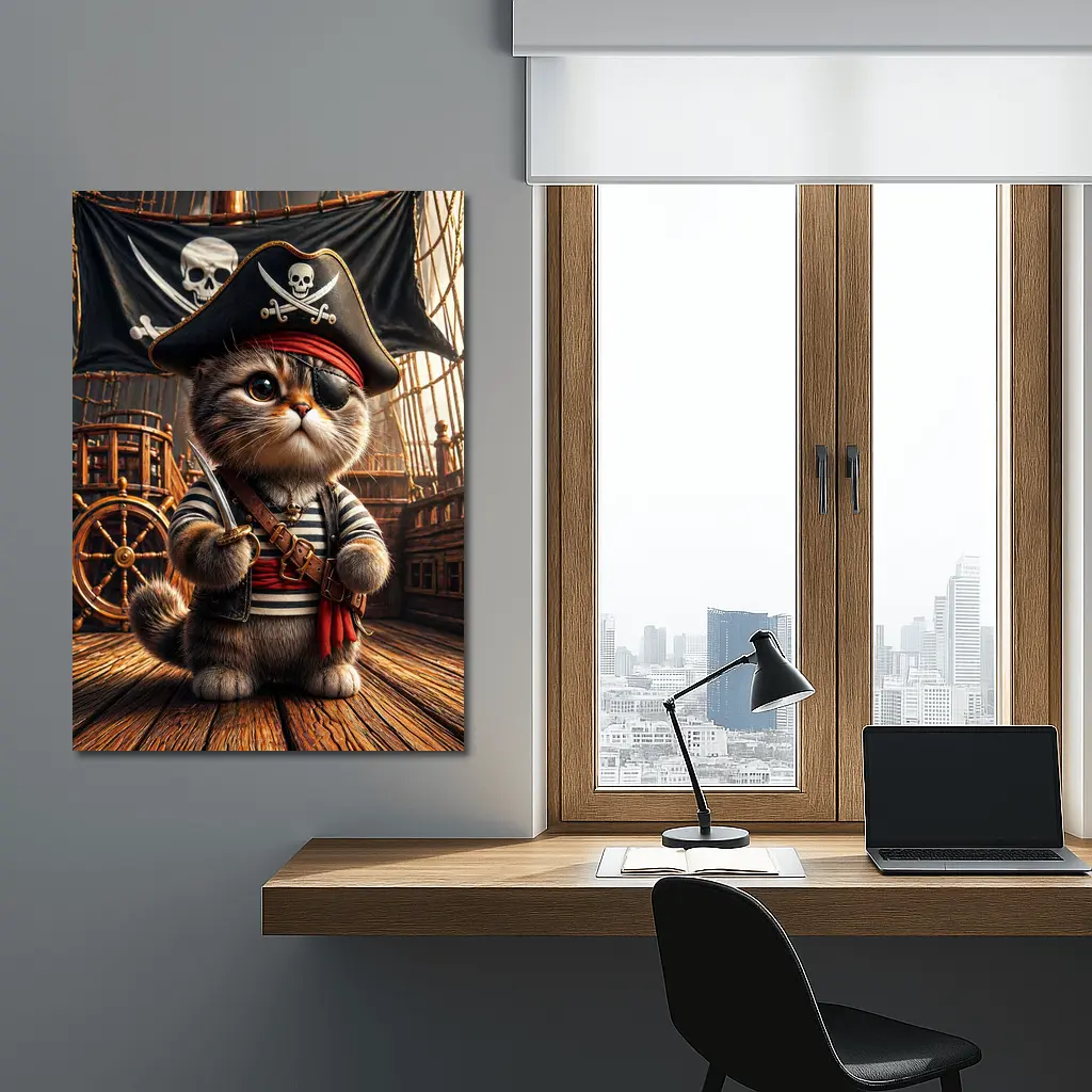 Pirate Cat On Wooden Ship Deck – Wall Art