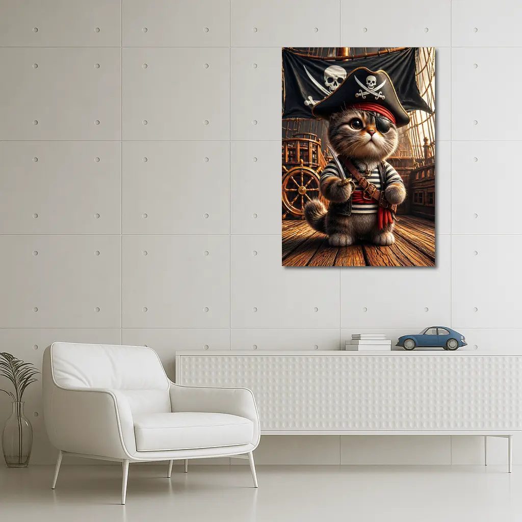 Pirate Cat On Wooden Ship Deck – Wall Art