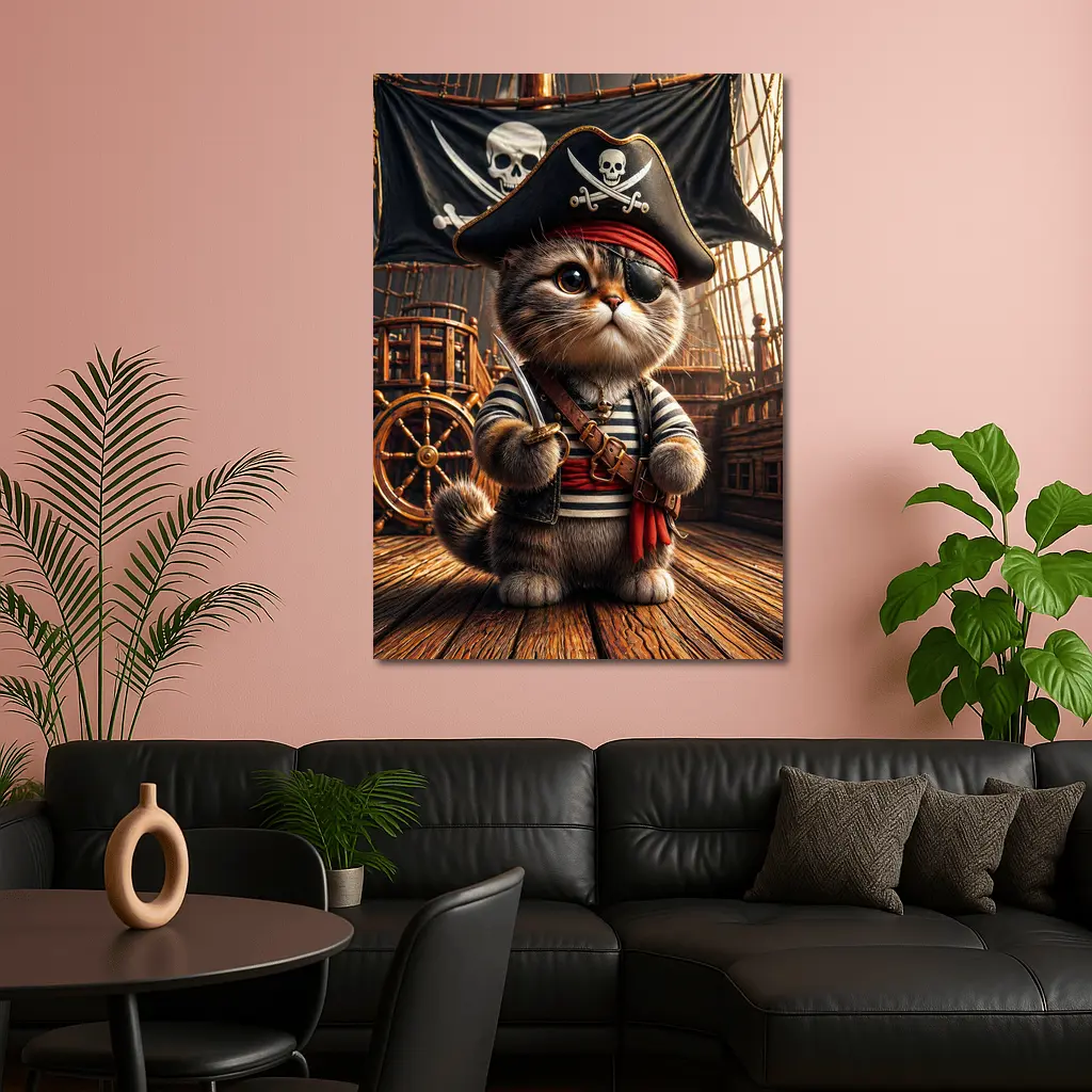 Pirate Cat On Wooden Ship Deck – Wall Art