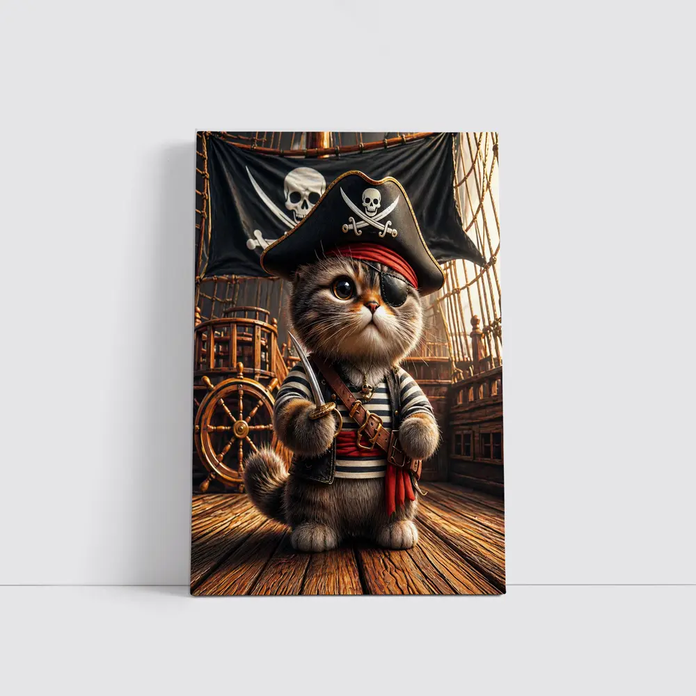 Pirate Cat On Wooden Ship Deck – Wall Art