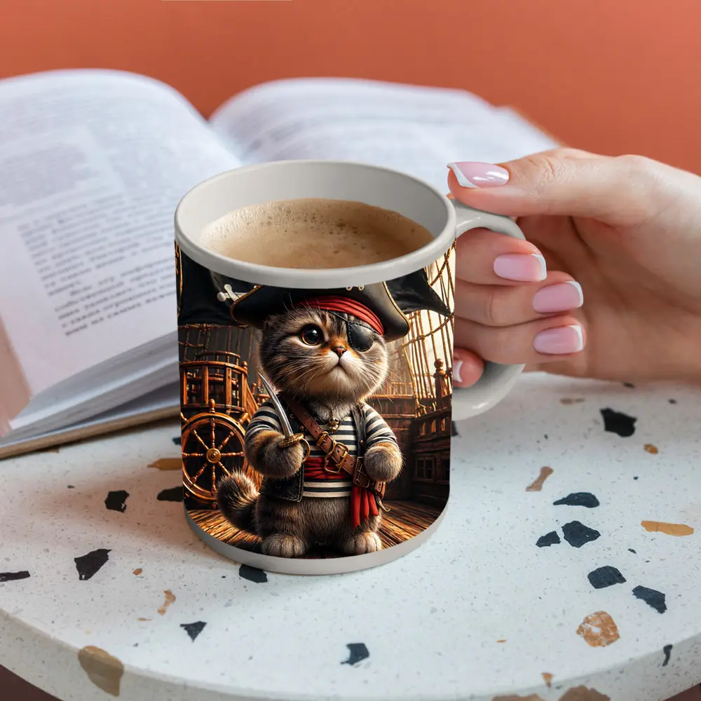 Pirate Cat On Wooden Ship Deck – Mugs