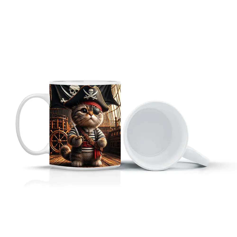 Pirate Cat On Wooden Ship Deck – Mugs
