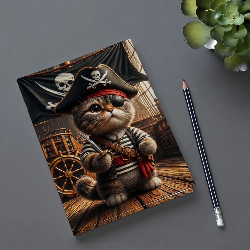 Pirate Cat On Wooden Ship Deck – Notebooks