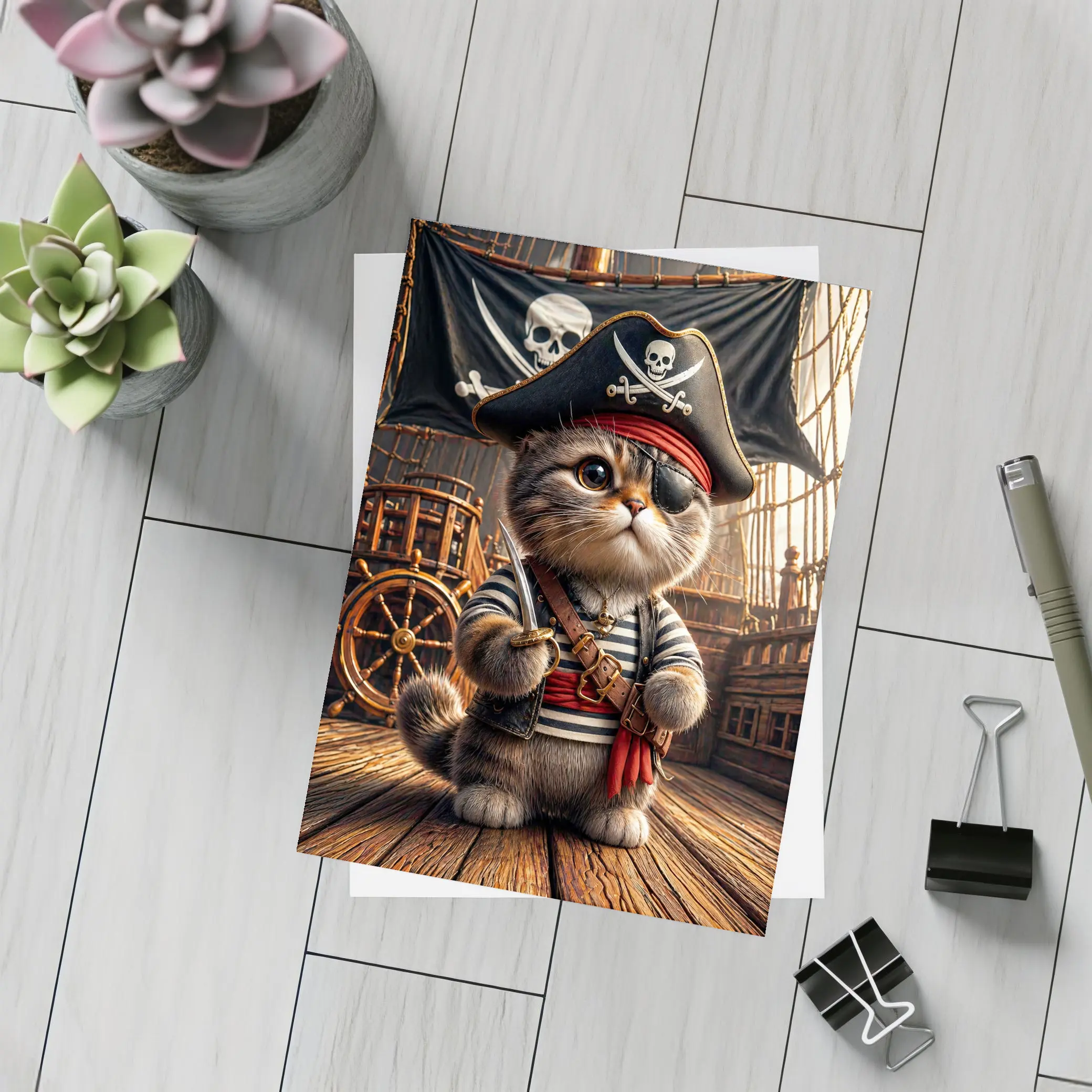 Pirate Cat On Wooden Ship Deck – Postcards