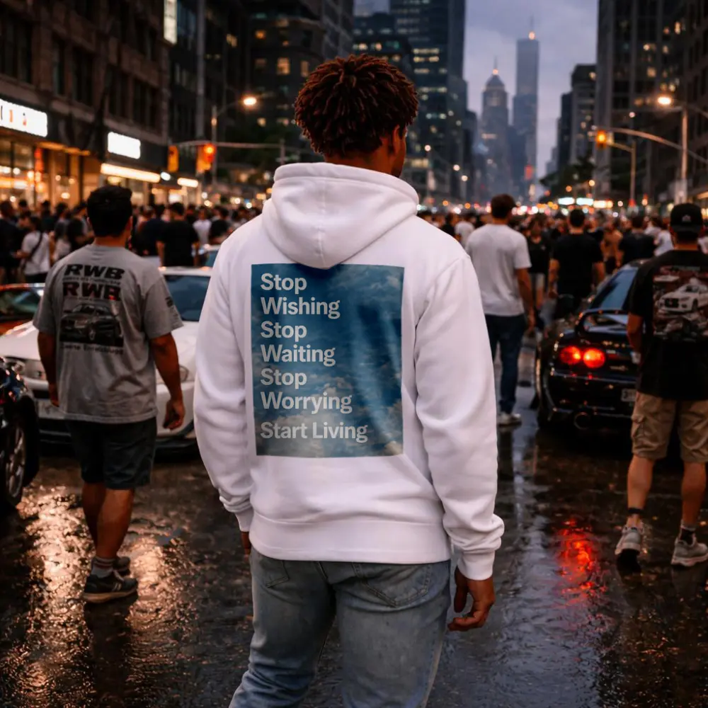 Stop Wishing Waiting Worrying Start Living Sky – Hoodies