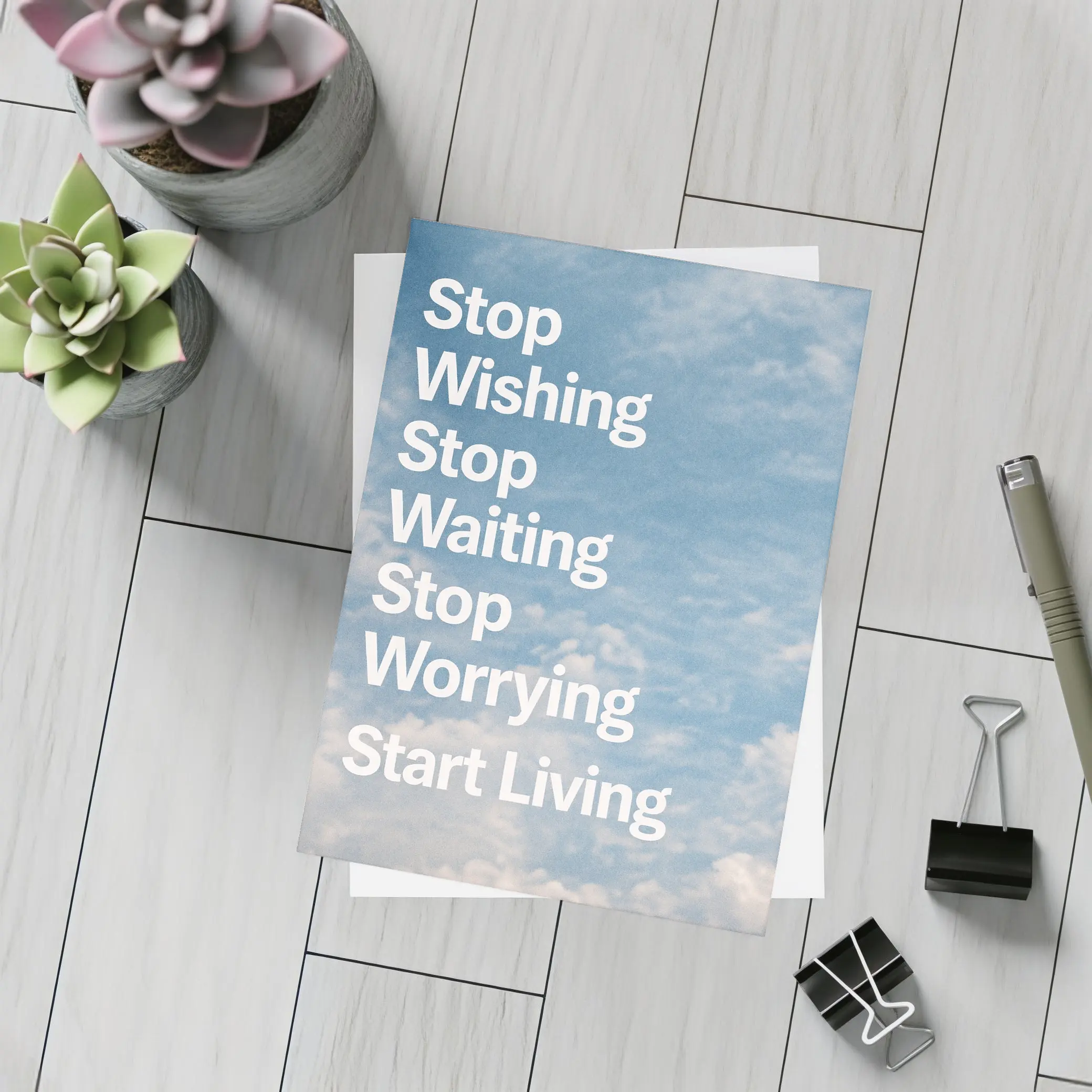 Stop Wishing Waiting Worrying Start Living Sky – Postcards