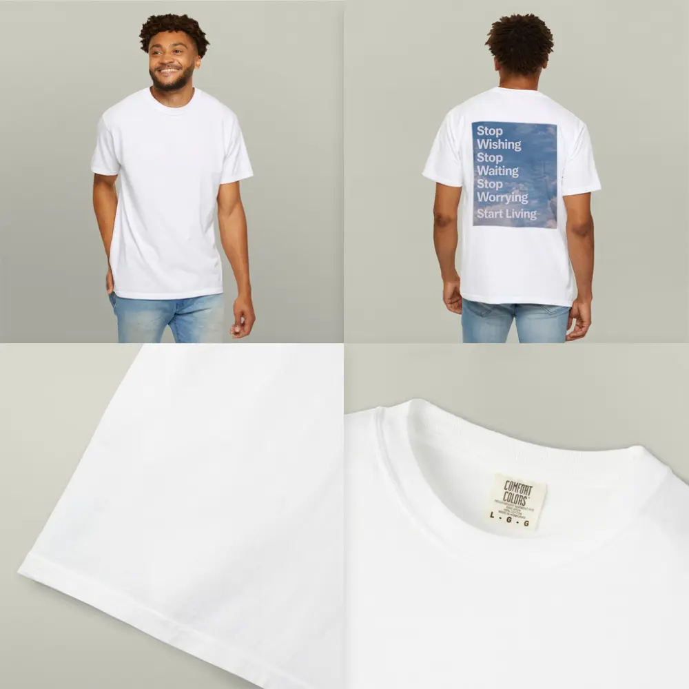 Stop Wishing Waiting Worrying Start Living Sky – T-Shirts