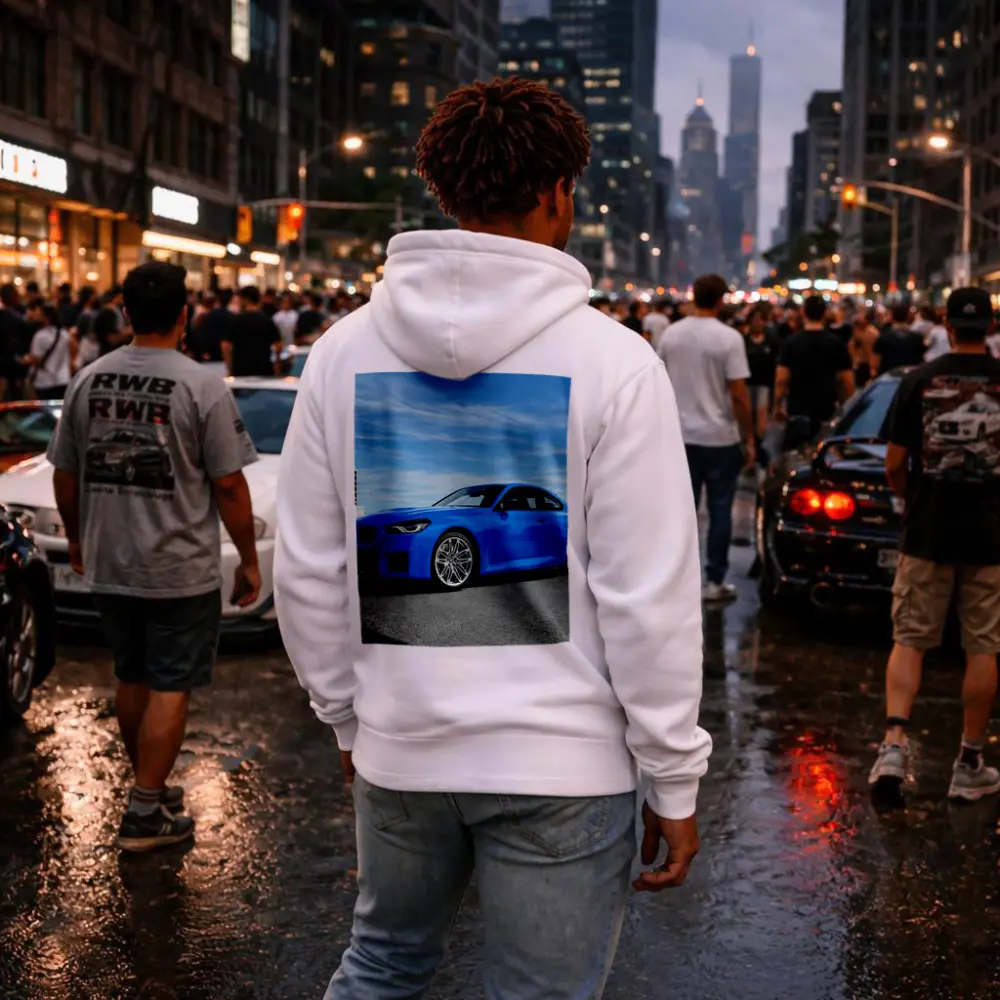 BMW M2 Coupe Blue Sunny Day Setting – Hoodies