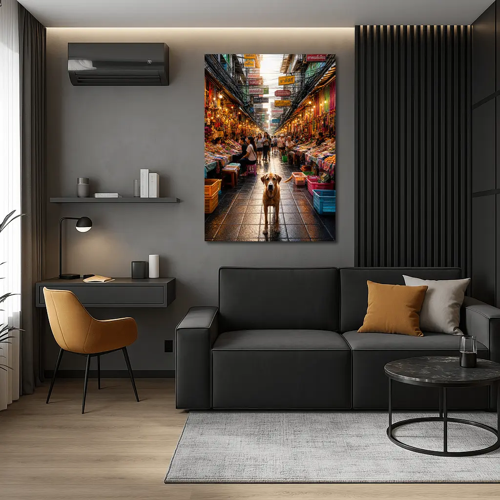 Dog Standing in Bangkok Thailand Street Market – Wall Art