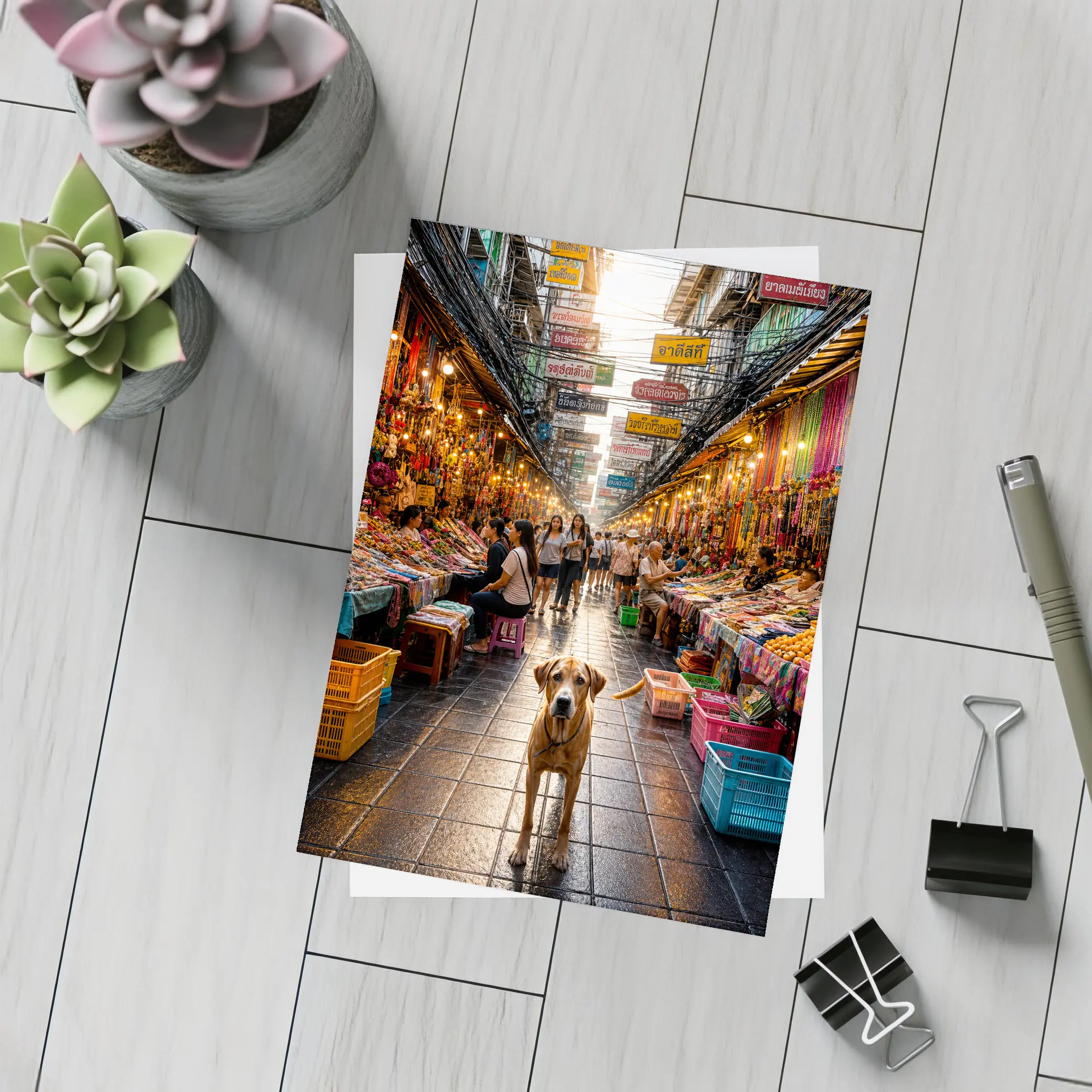 Dog Standing in Bangkok Thailand Street Market – Postcards