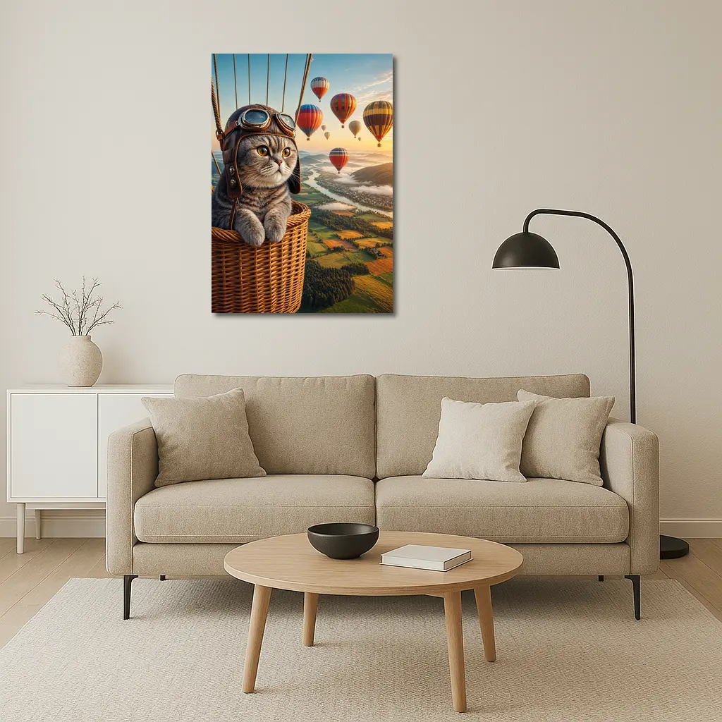 Scottish Fold Cat Hot Air Balloon Adventure – Wall Art