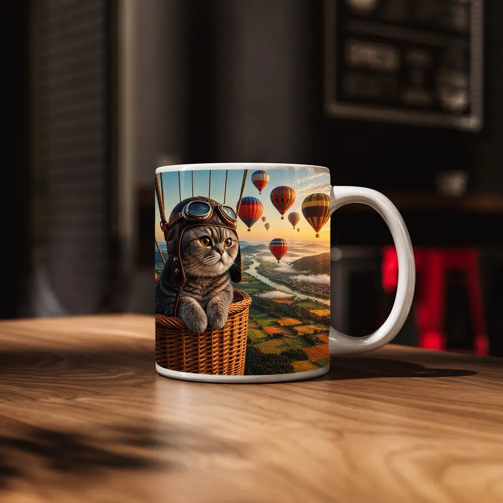 Scottish Fold Cat Hot Air Balloon Adventure – Mugs
