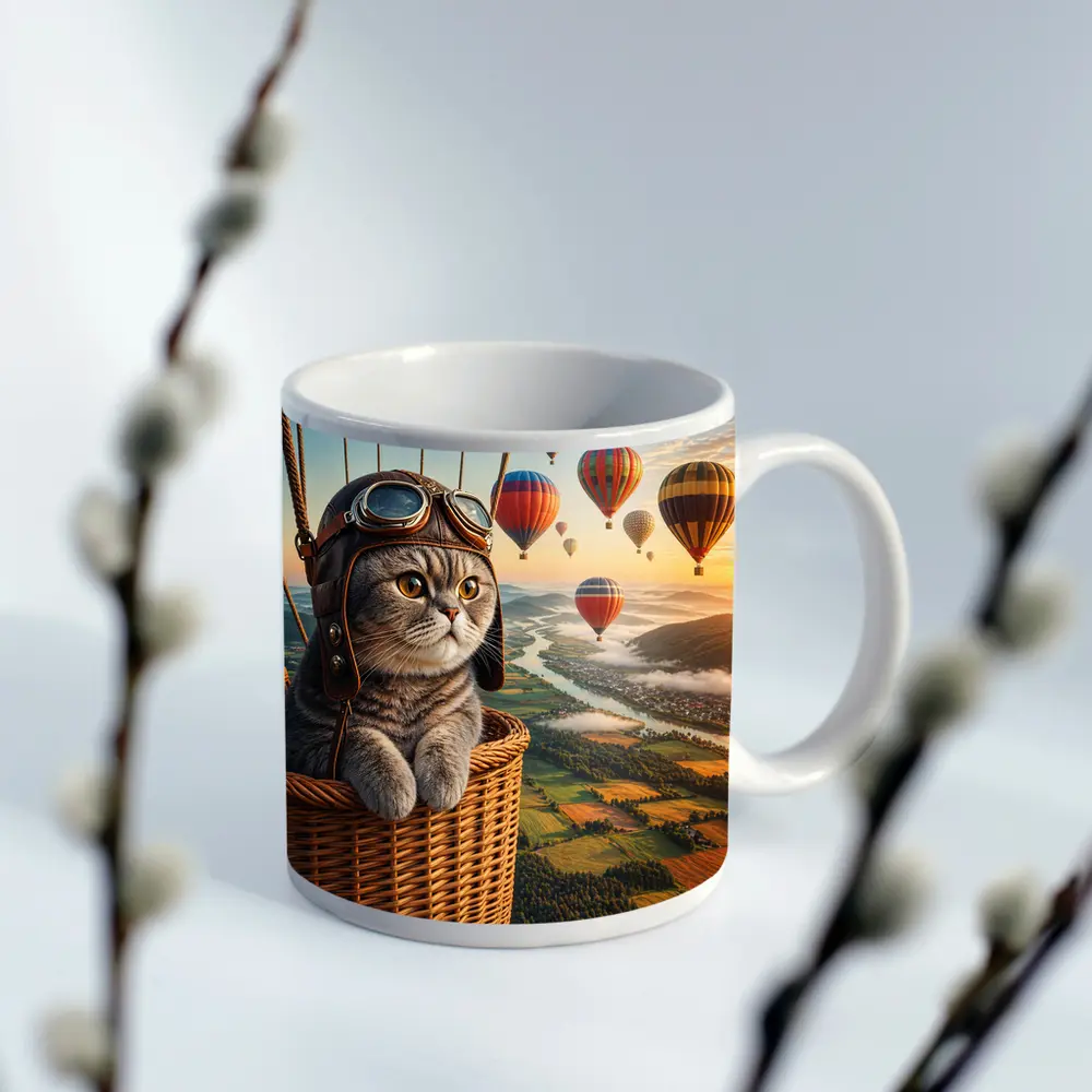 Scottish Fold Cat Hot Air Balloon Adventure – Mugs