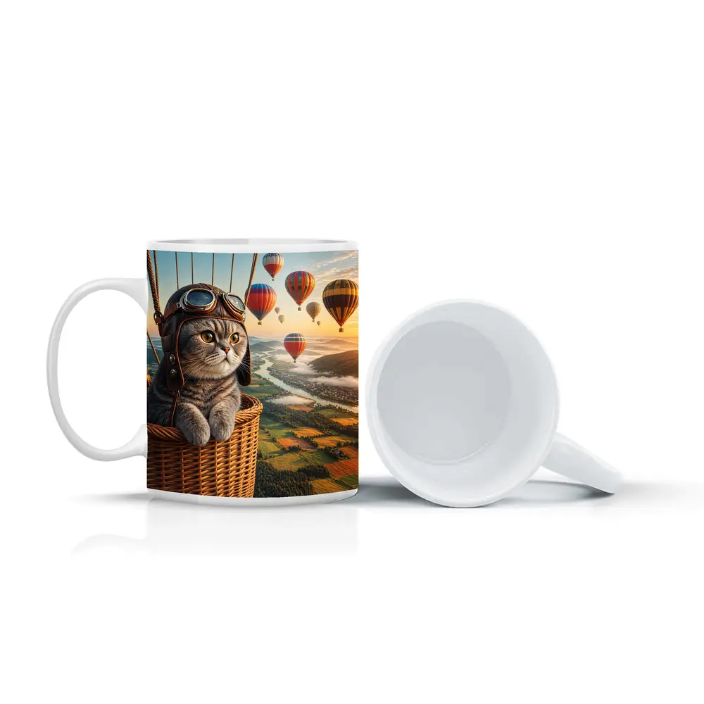 Scottish Fold Cat Hot Air Balloon Adventure – Mugs