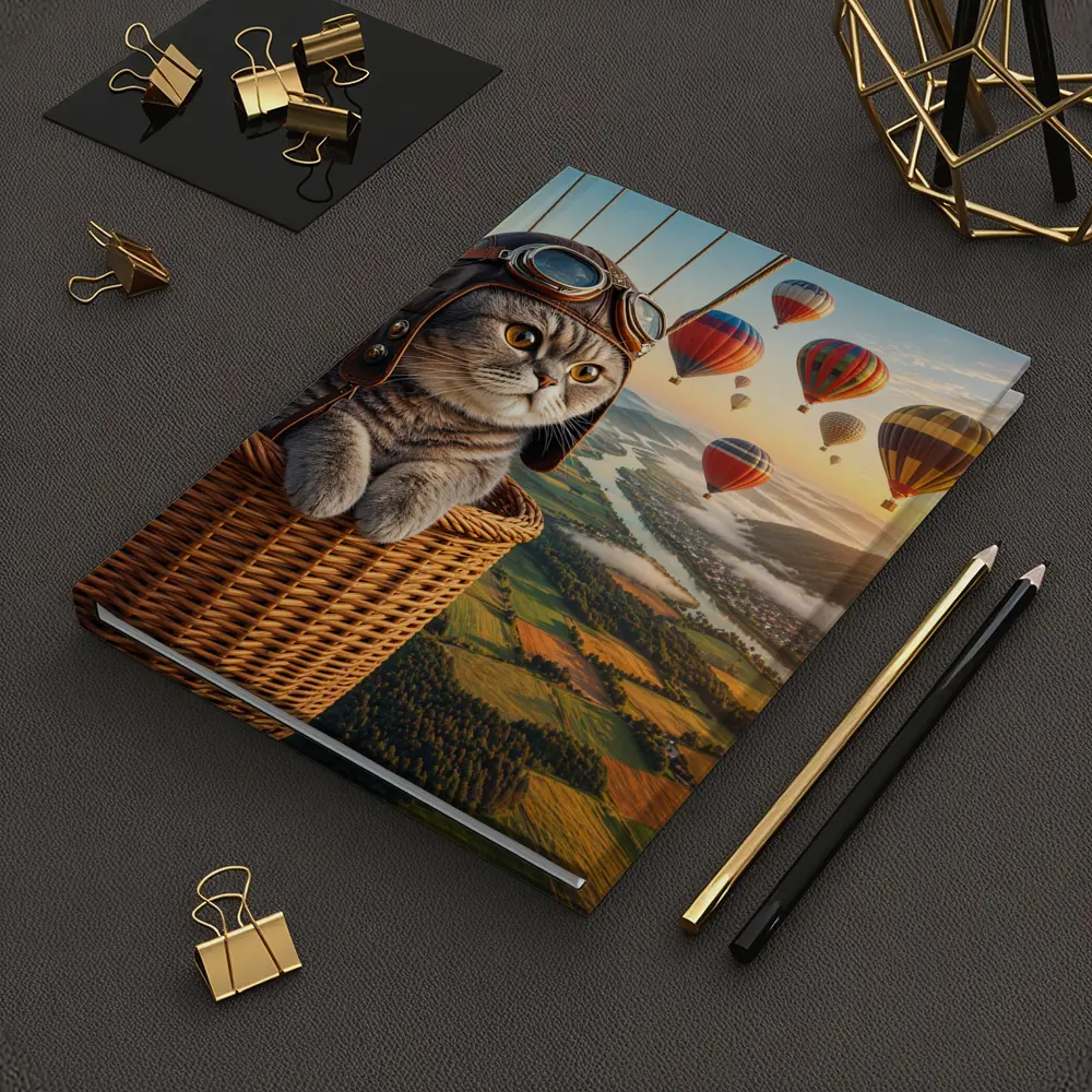Scottish Fold Cat Hot Air Balloon Adventure – Notebooks