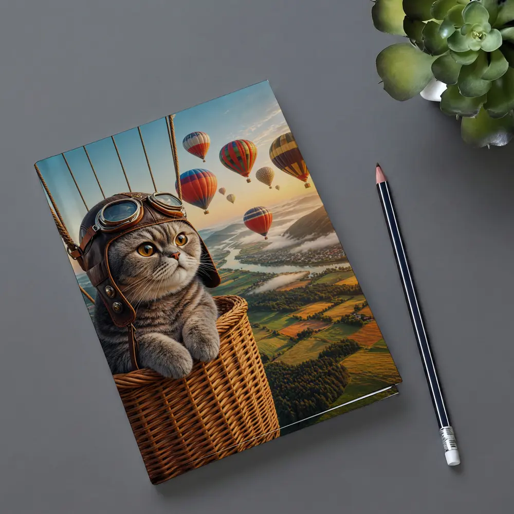 Scottish Fold Cat Hot Air Balloon Adventure – Notebooks