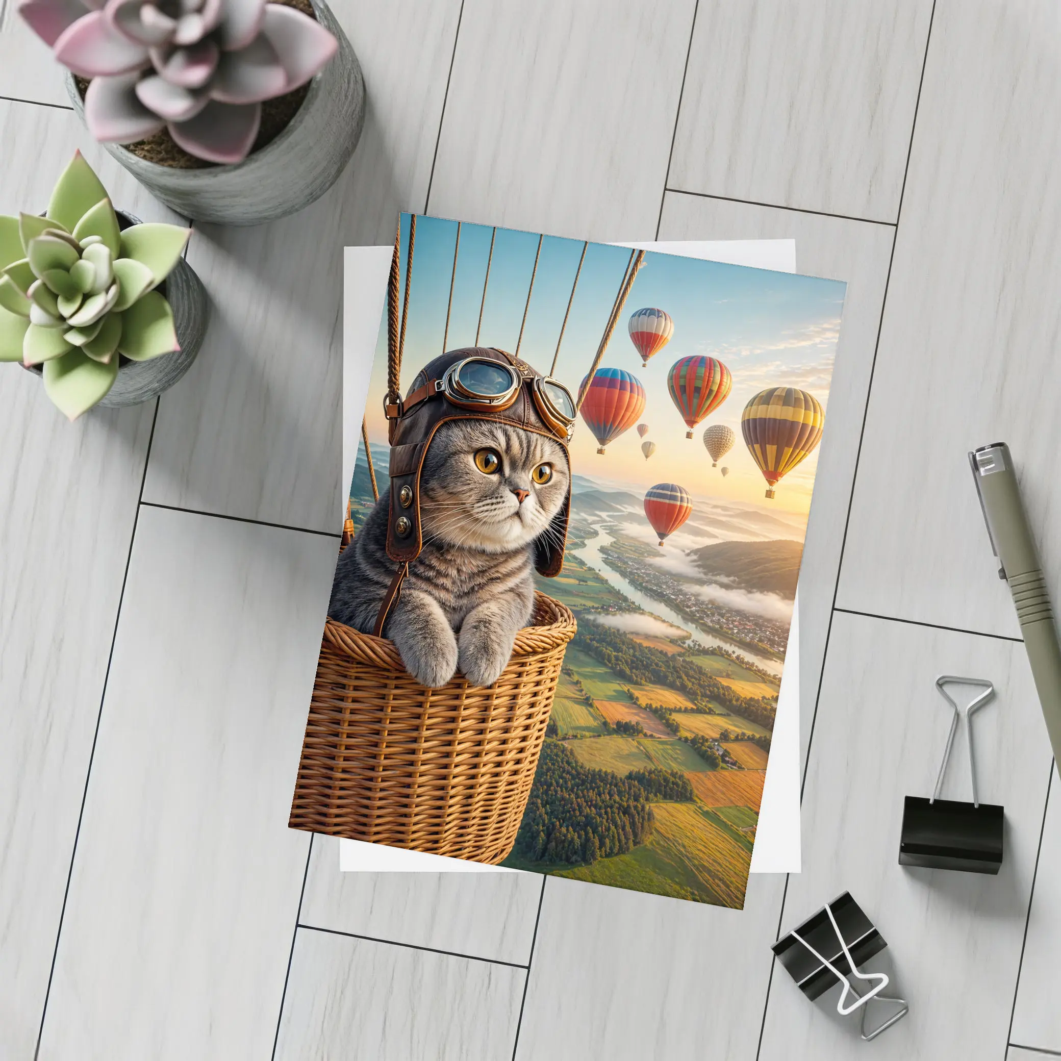 Scottish Fold Cat Hot Air Balloon Adventure – Postcards
