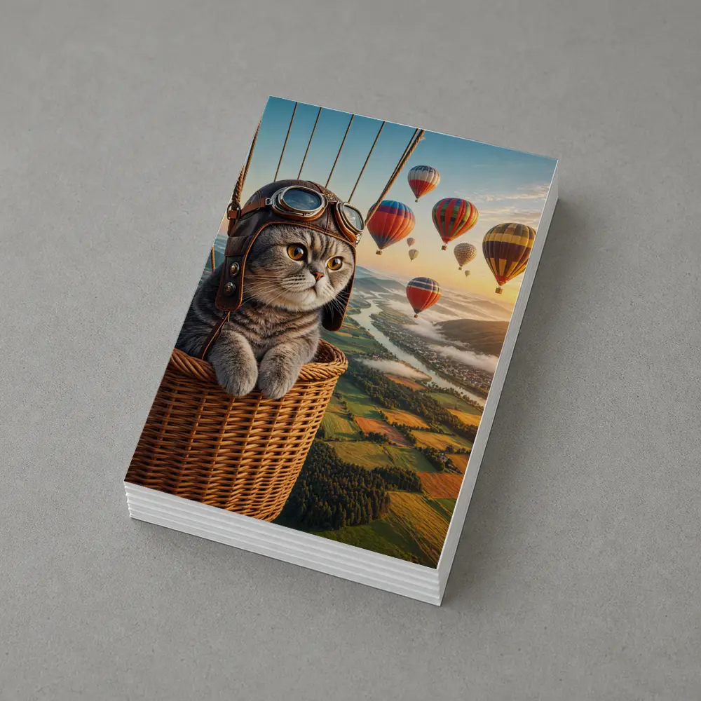 Scottish Fold Cat Hot Air Balloon Adventure – Postcards