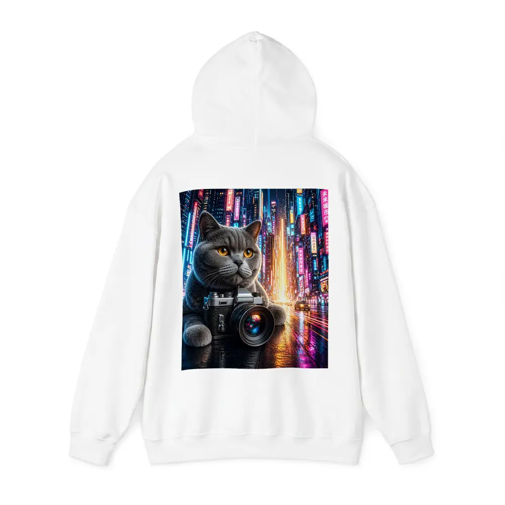 British Shorthair Cat Photographer Neon City – Hoodies