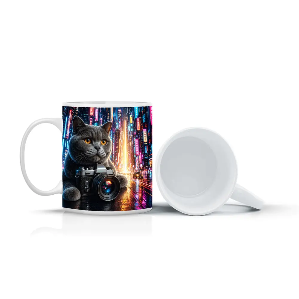 British Shorthair Cat Photographer Neon City – Mugs