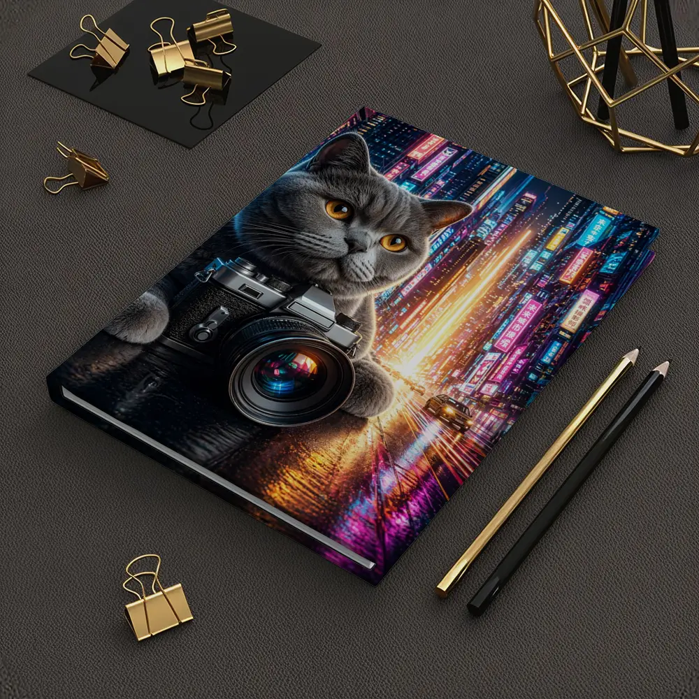 British Shorthair Cat Photographer Neon City – Notebooks