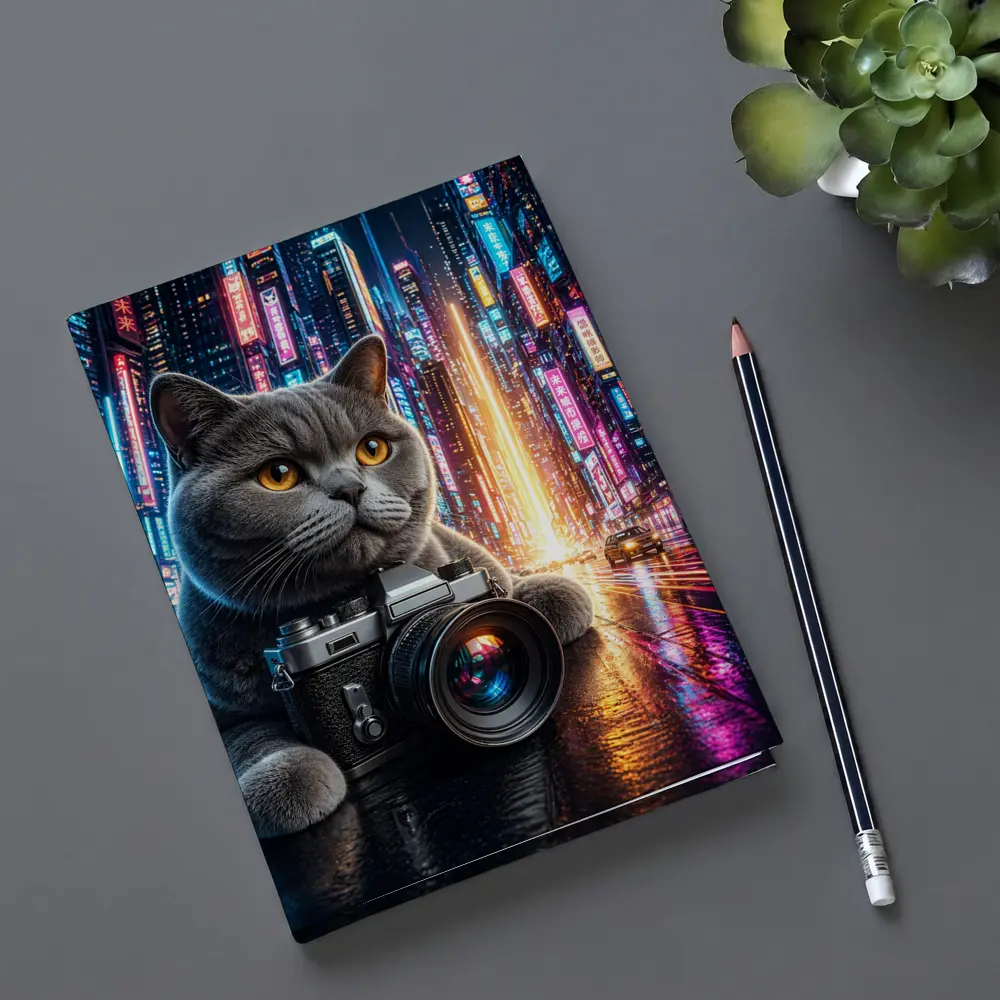 British Shorthair Cat Photographer Neon City – Notebooks