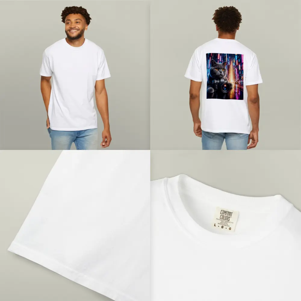 British Shorthair Cat Photographer Neon City – T-Shirts
