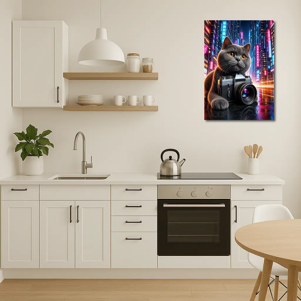 British Shorthair Cat Photographer Neon City – Wall Art