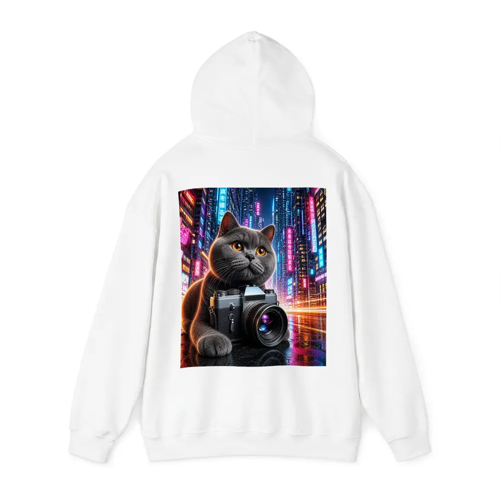 British Shorthair Cat Photographer Neon City – Hoodies